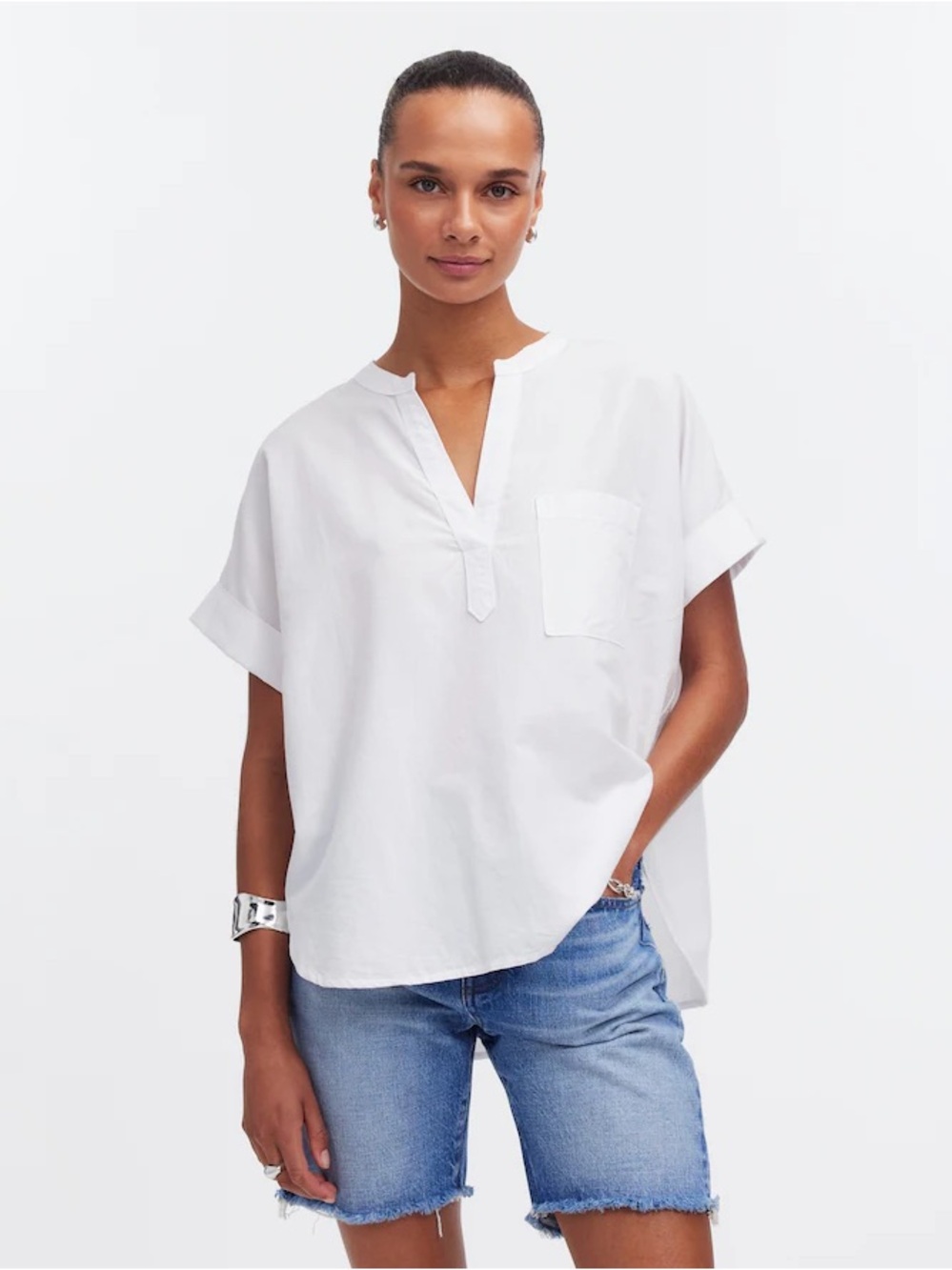 Madewell White Short-Sleeve Henley Tee